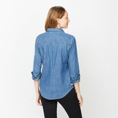 NAUTICA JEANS CO. LONG SLEEVE DENIM POPOVER BOYFRIEND SHIRT,Varsity Blue Wash,large