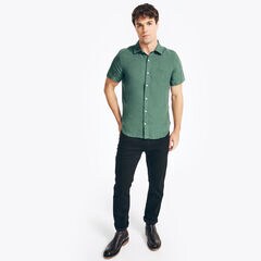 SUSTAINABLY CRAFTED LINEN SHORT-SLEEVE SHIRT,Lakeside Green,large