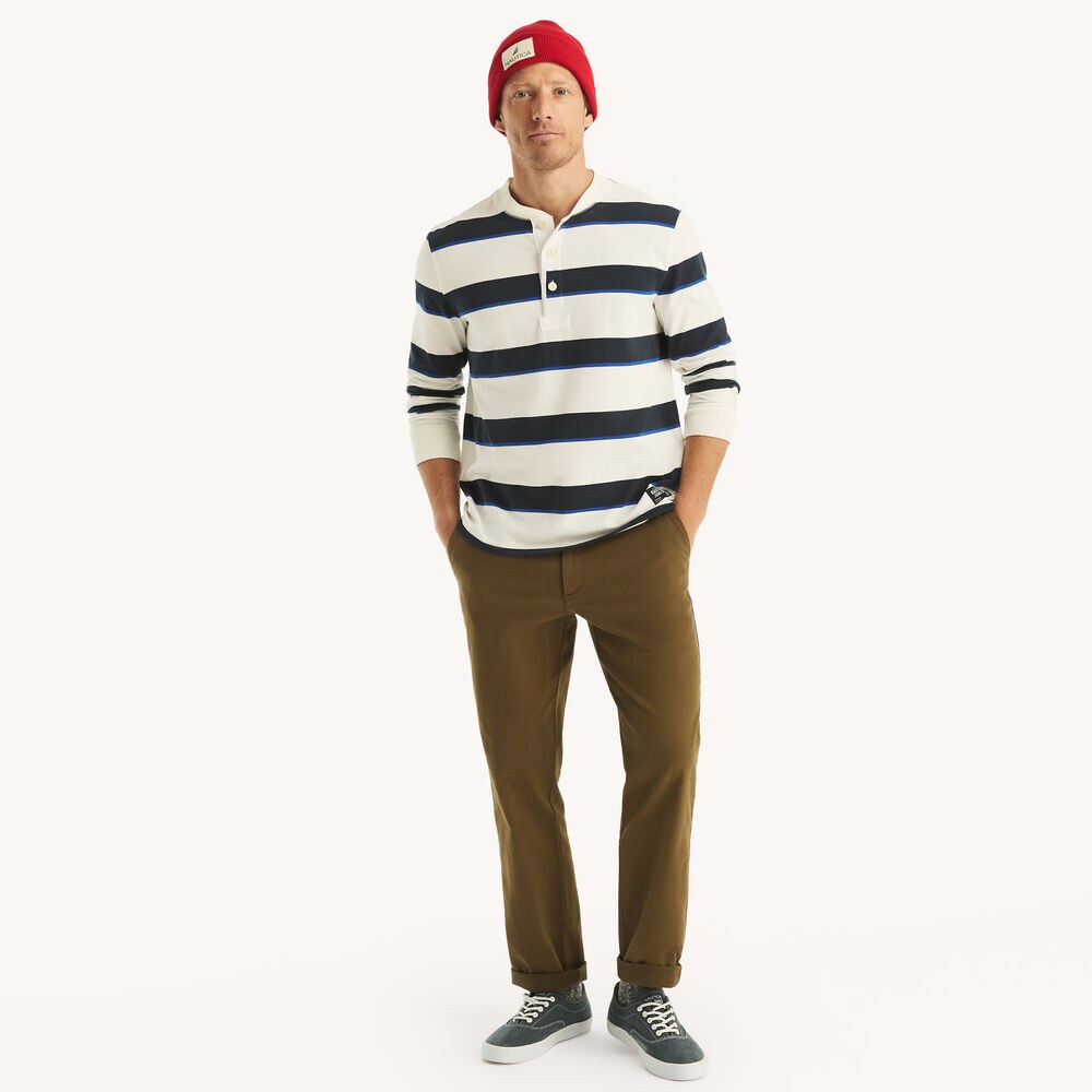 Nautica Jeans Co. Striped Long-Sleeve Henley,Marshmallow,large