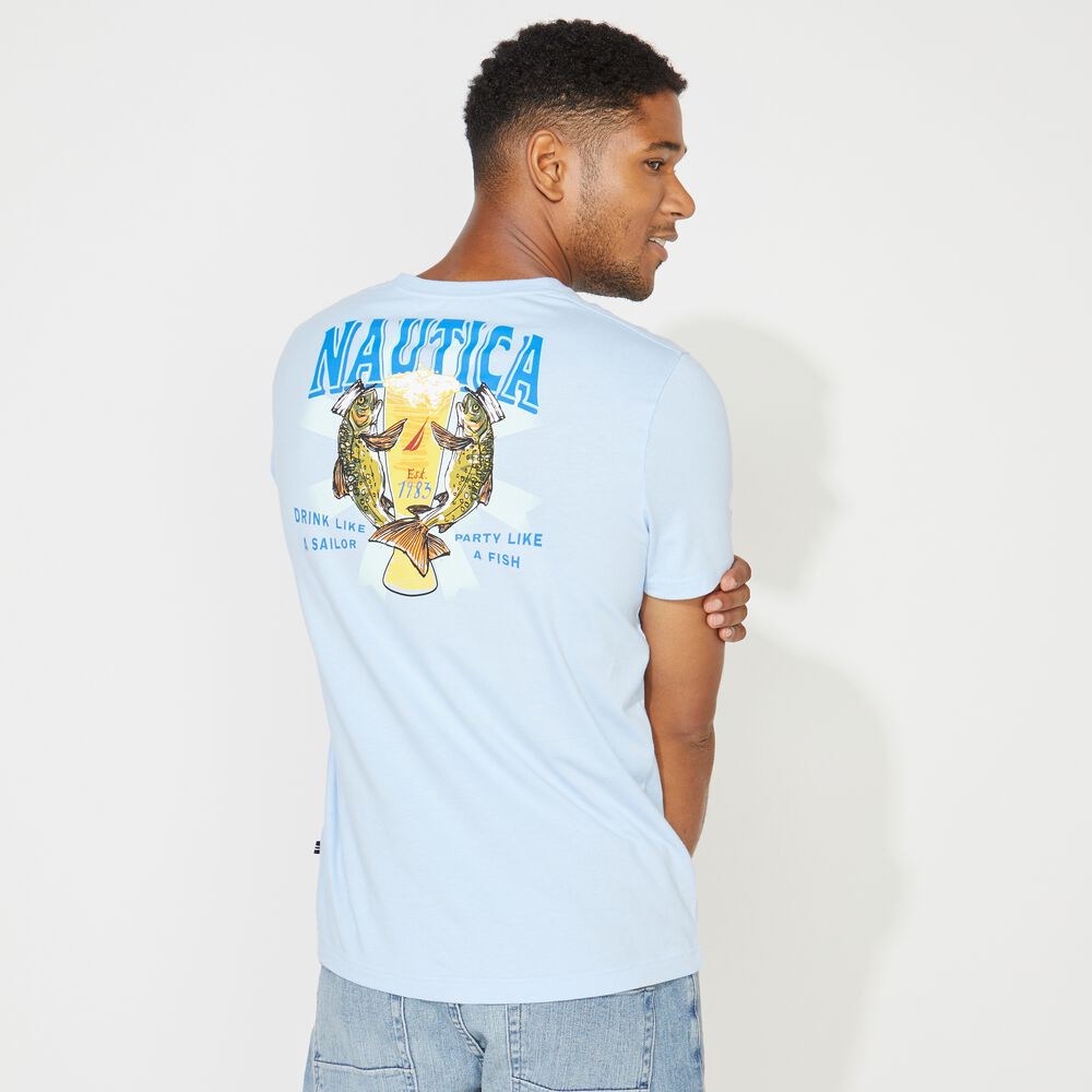 BIG & TALL SAILOR PRINT T-SHIRT,Azure Blue,large