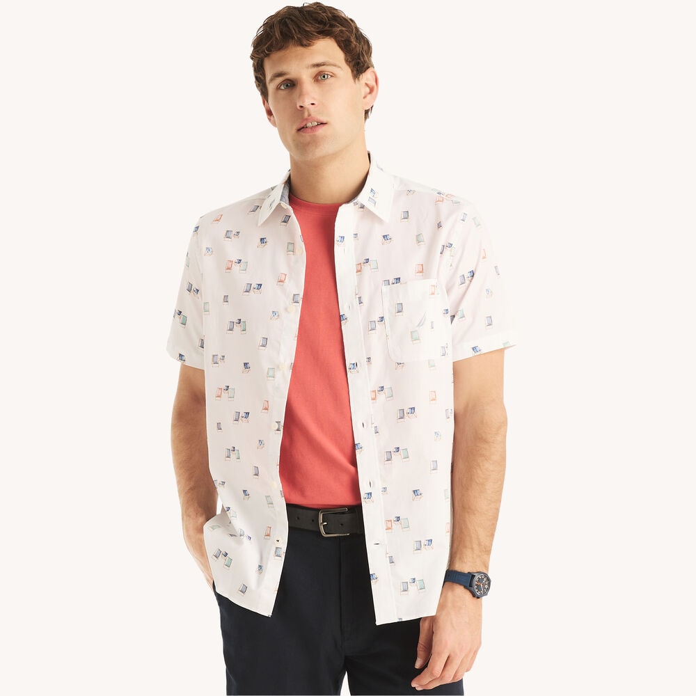 Printed Short-Sleeve Shirt,Bright White,large