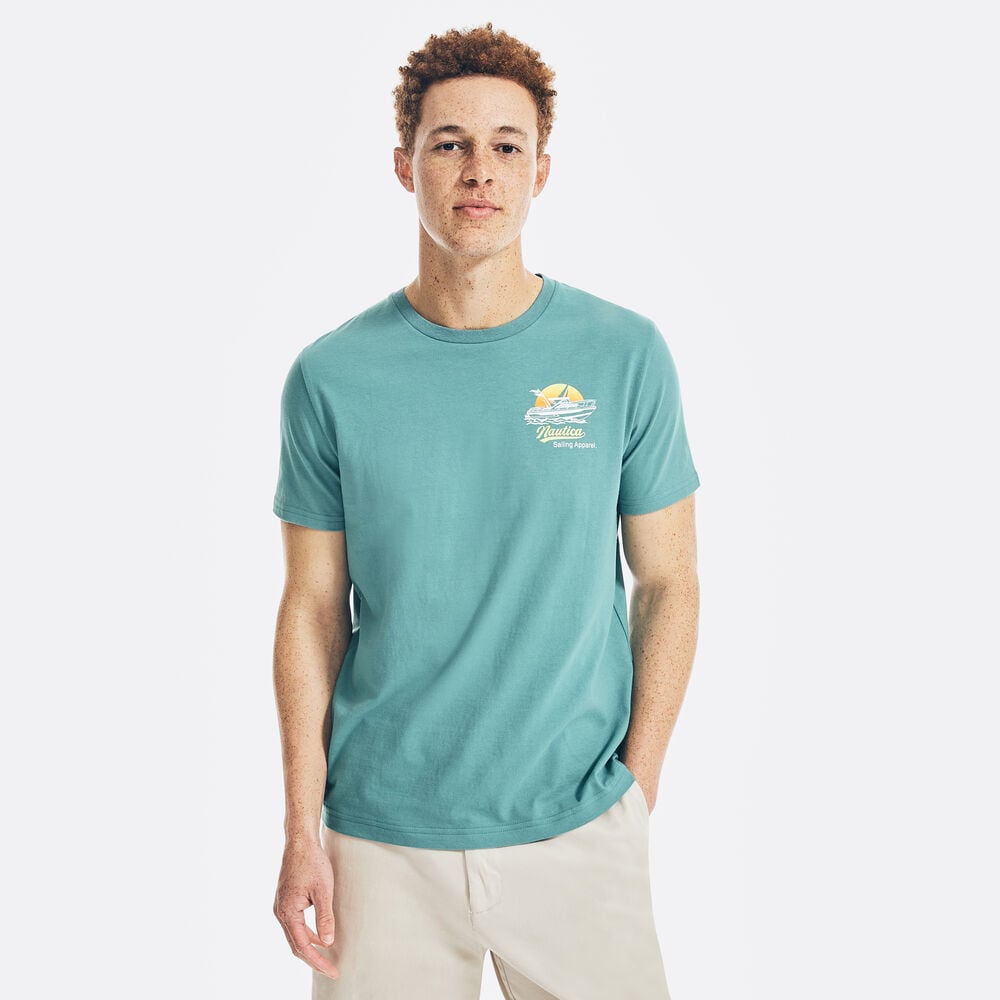 SUNSET BOAT GRAPHIC T-SHIRT,Delphinium Blue,large