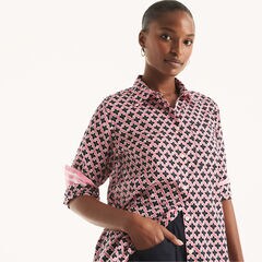 Printed Button-Down Shirt,Pink,large