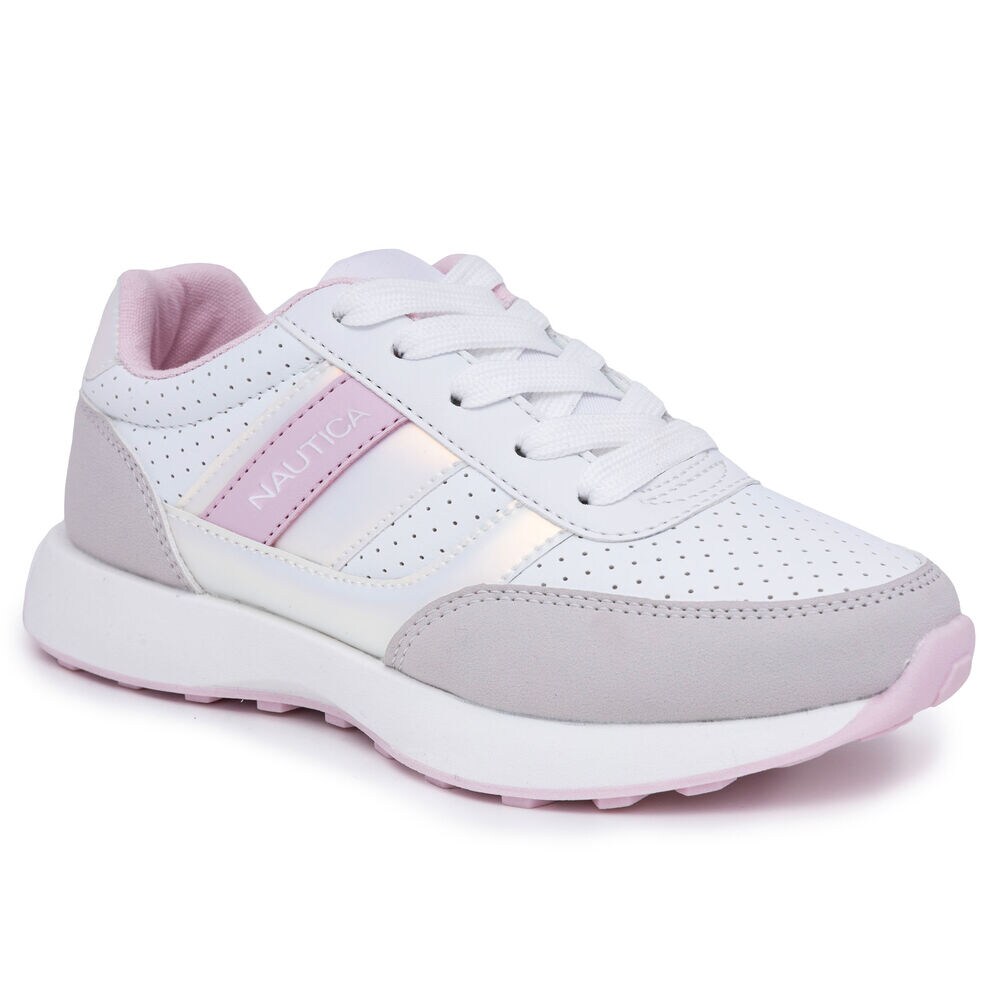 Girls' Holographic Lace-Up Sneaker,Antique White Wash,large