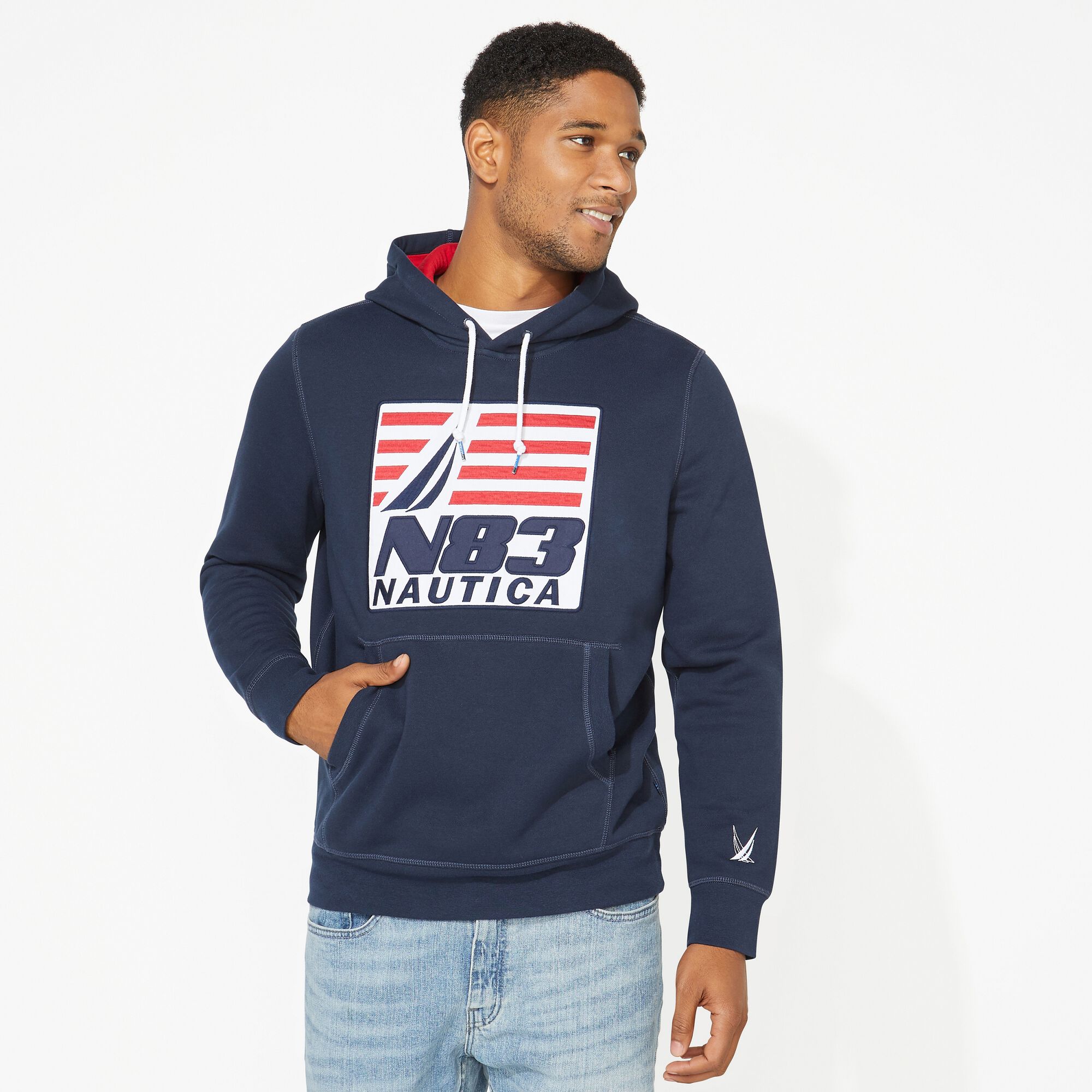 BIG & TALL N83 GRAPHIC PULLOVER HOODIE,Navy,large