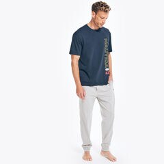 LOGO GRAPHIC T-SHIRT PAJAMA PANT SET,Navy,large
