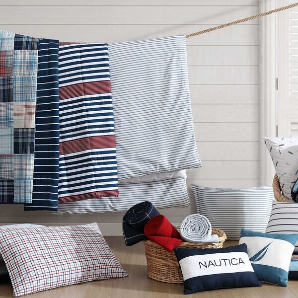 Kennedy Stripe Navy King Comforter & Sham Set
