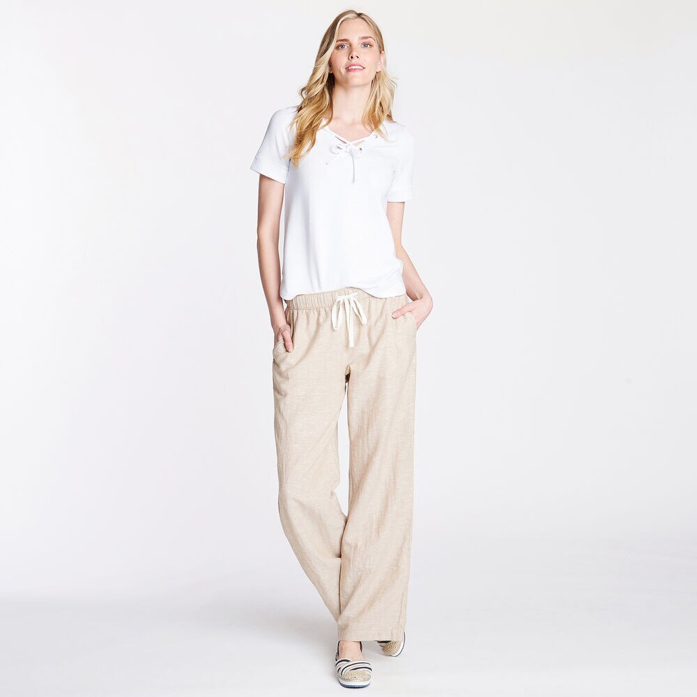 WIDE LEG LINEN PANTS,Dark Brown,large