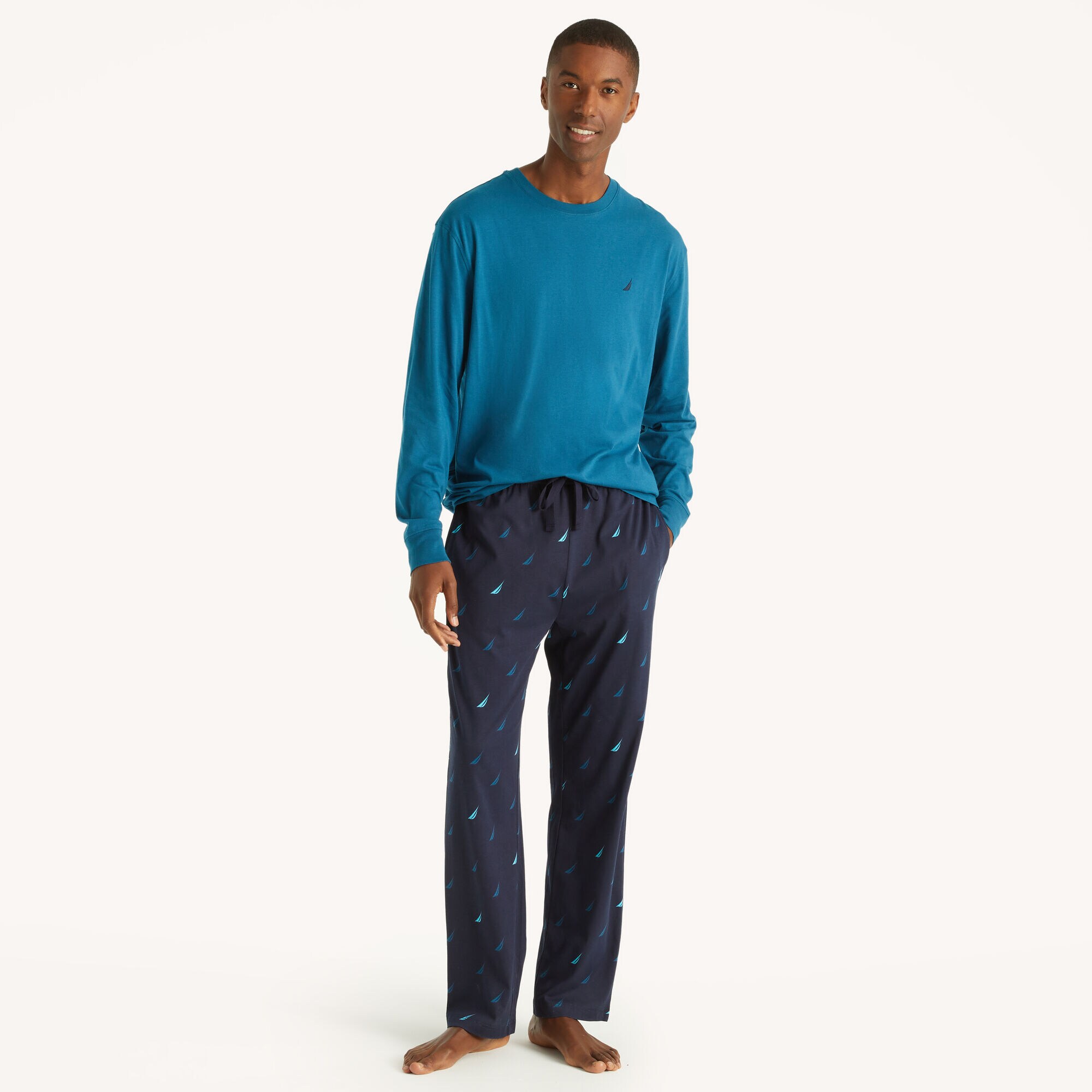 Plaid Pajama Pant Set,Horizon Blue,large