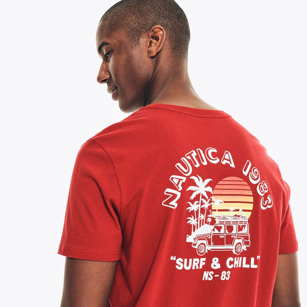 SURF AND CHILL GRAPHIC T-SHIRT,Nautica Red,large