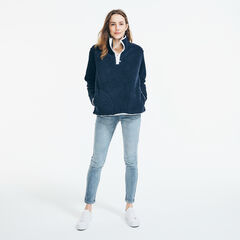 QUARTER-ZIP SHERPA PULLOVER,Stellar Blue Heather,large