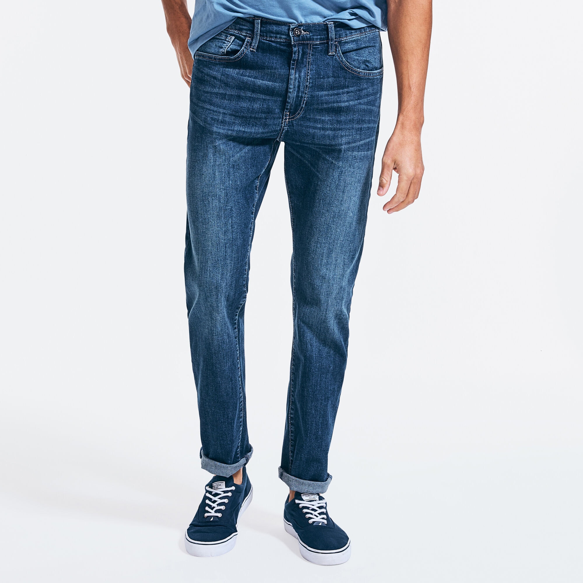 STRAIGHT FIT STRETCH DENIM,Lakeside Indigo Denm Wash,large