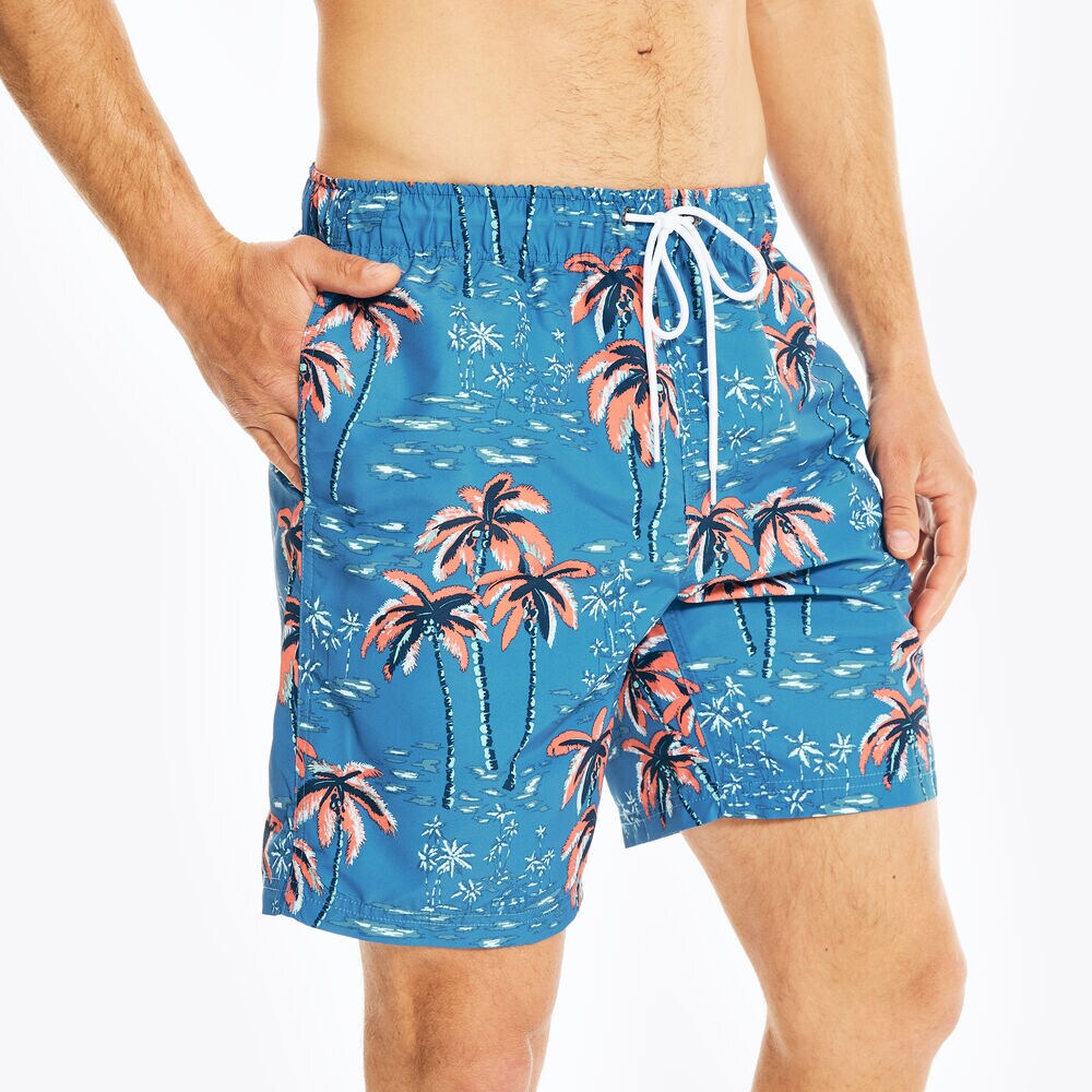 SUSTAINABLY CRAFTED 8" TROPICAL PRINT SWIM,True Navy,large