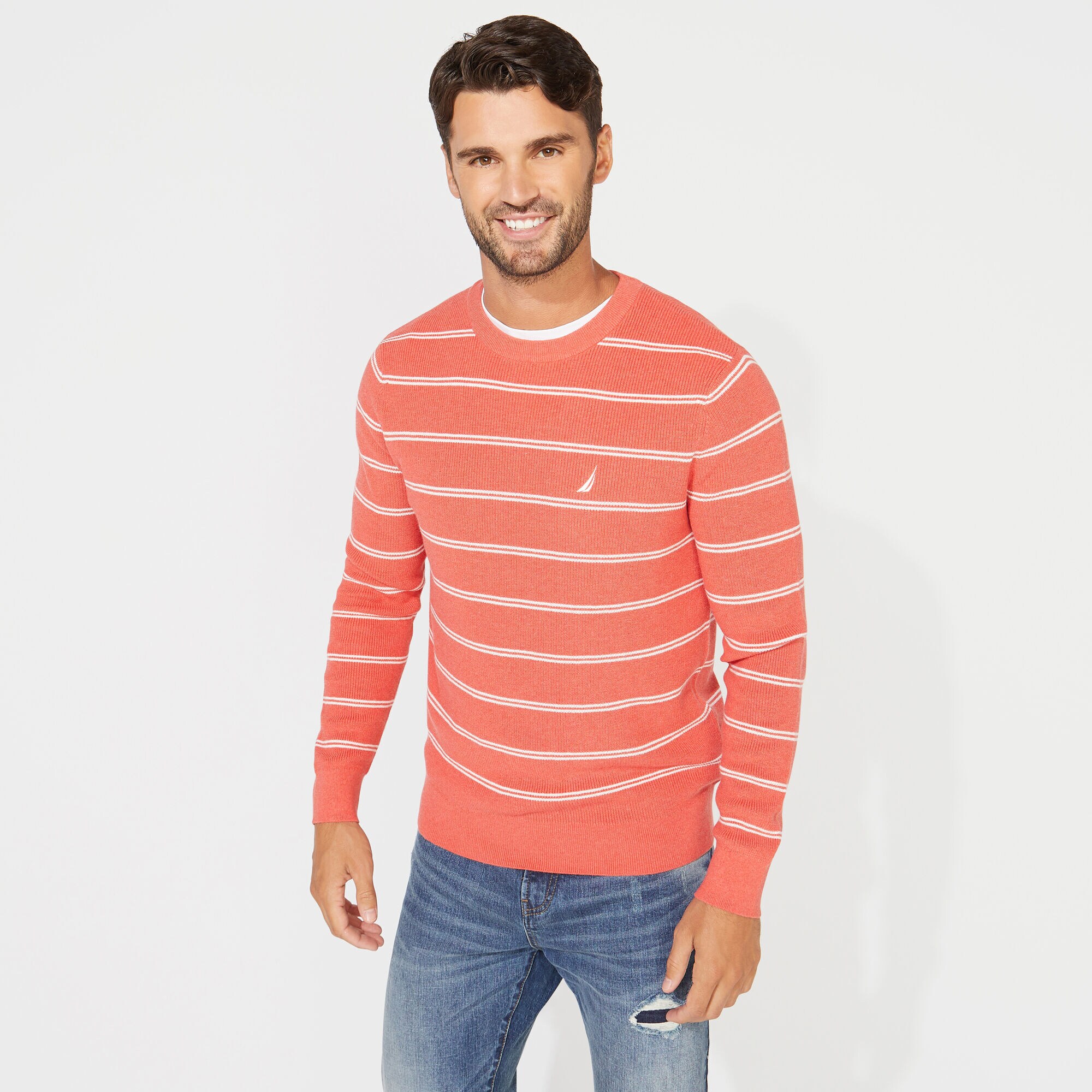 NAVTECH STRIPED CREWNECK SWEATER,Orange,large