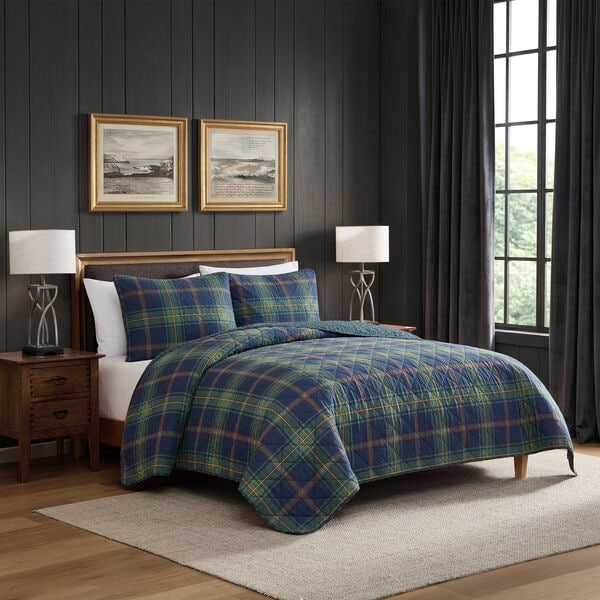 Preston Blue Plaid King Quilt Set