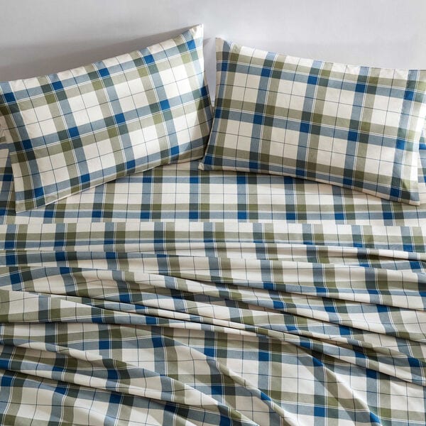 Vintage Trunk Green Plaid Twin Sheet Set