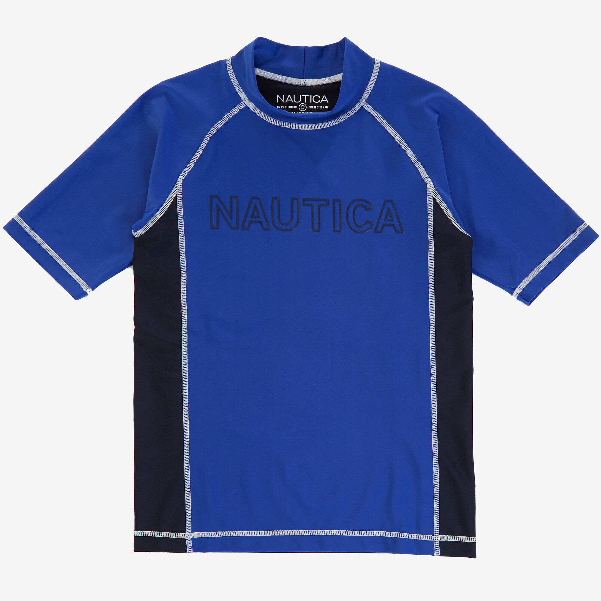  Boys' Short Sleeve Rashguard Swim Top (8-16),Reef Blue,large