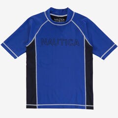  Boys' Short Sleeve Rashguard Swim Top (8-16),Reef Blue,large