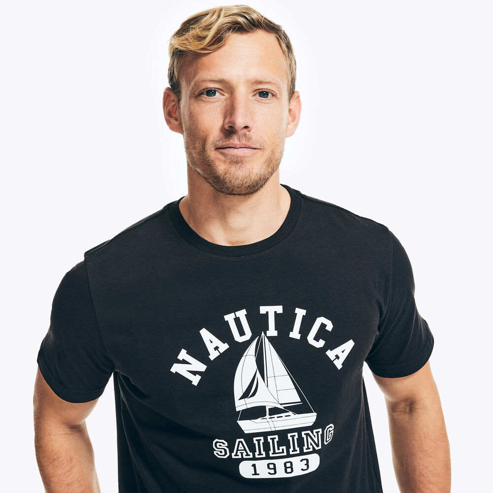 SAILING GRAPHIC SLEEP T-SHIRT,True Black,large