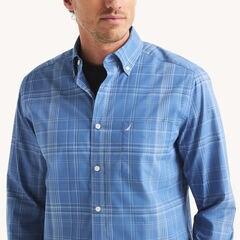 Classic Fit Wrinkle-Resistant Plaid Shirt,Dock Blue,large