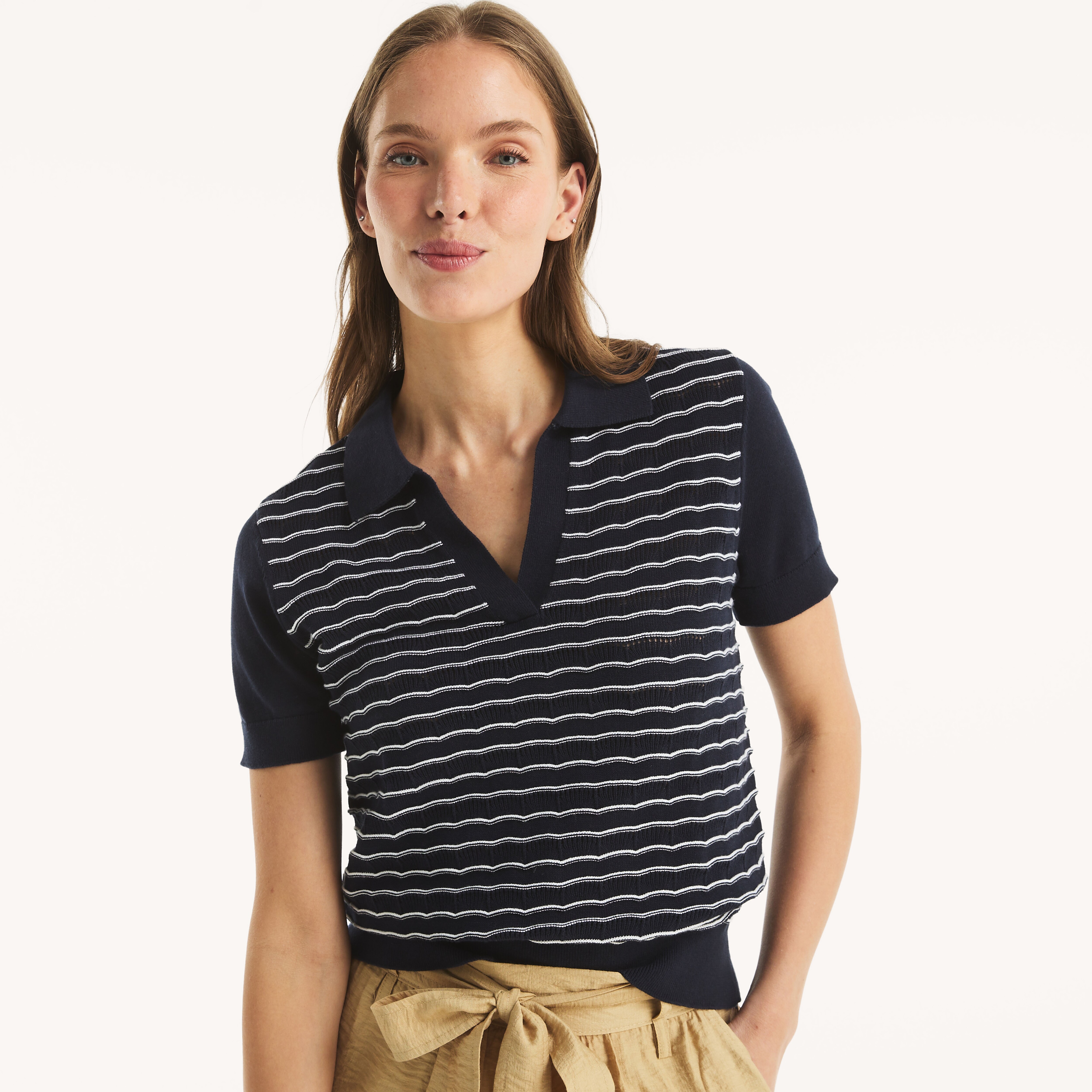 Wave Stitch Short-Sleeve Sweater | Nautica