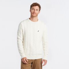BRAND ICON CABLE-KNIT SWEATER,Marshmallow,large