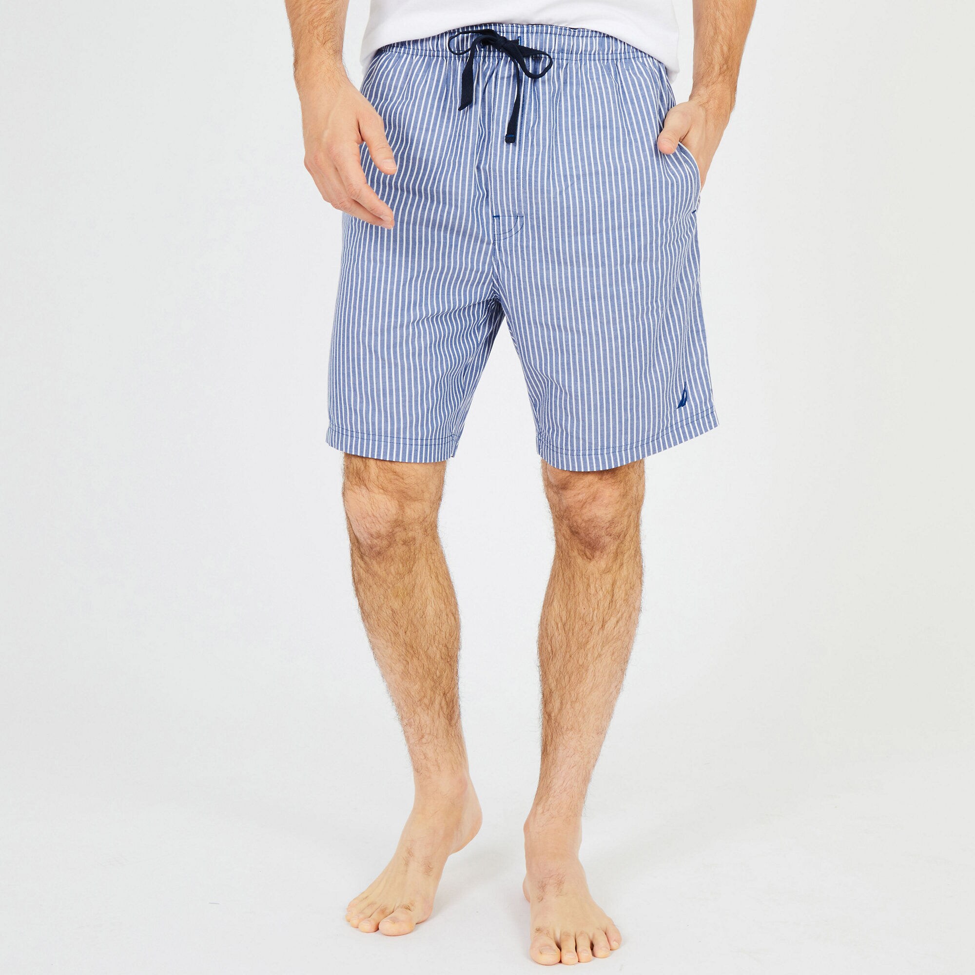 Striped Woven Pajama Shorts,J Navy,large