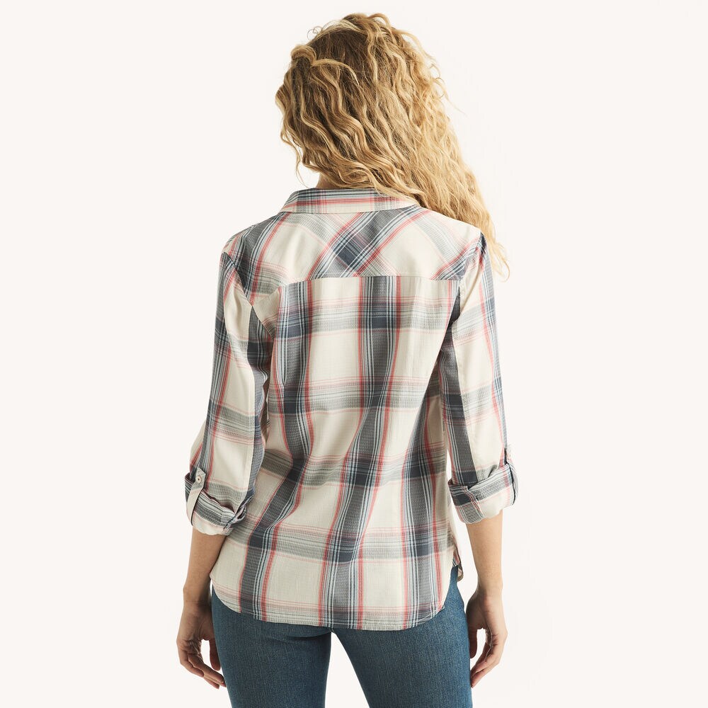 Plaid Button-Down Shirt,Pink,large
