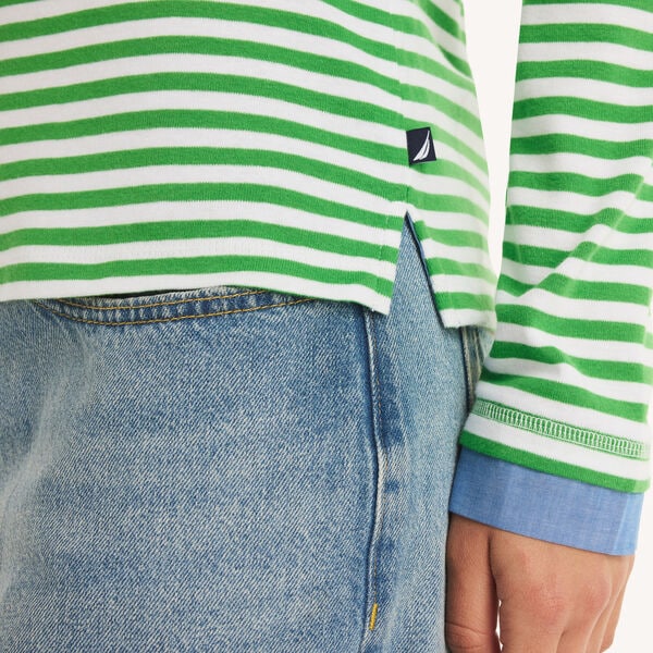 Double-Collar Striped Long-Sleeve Shirt