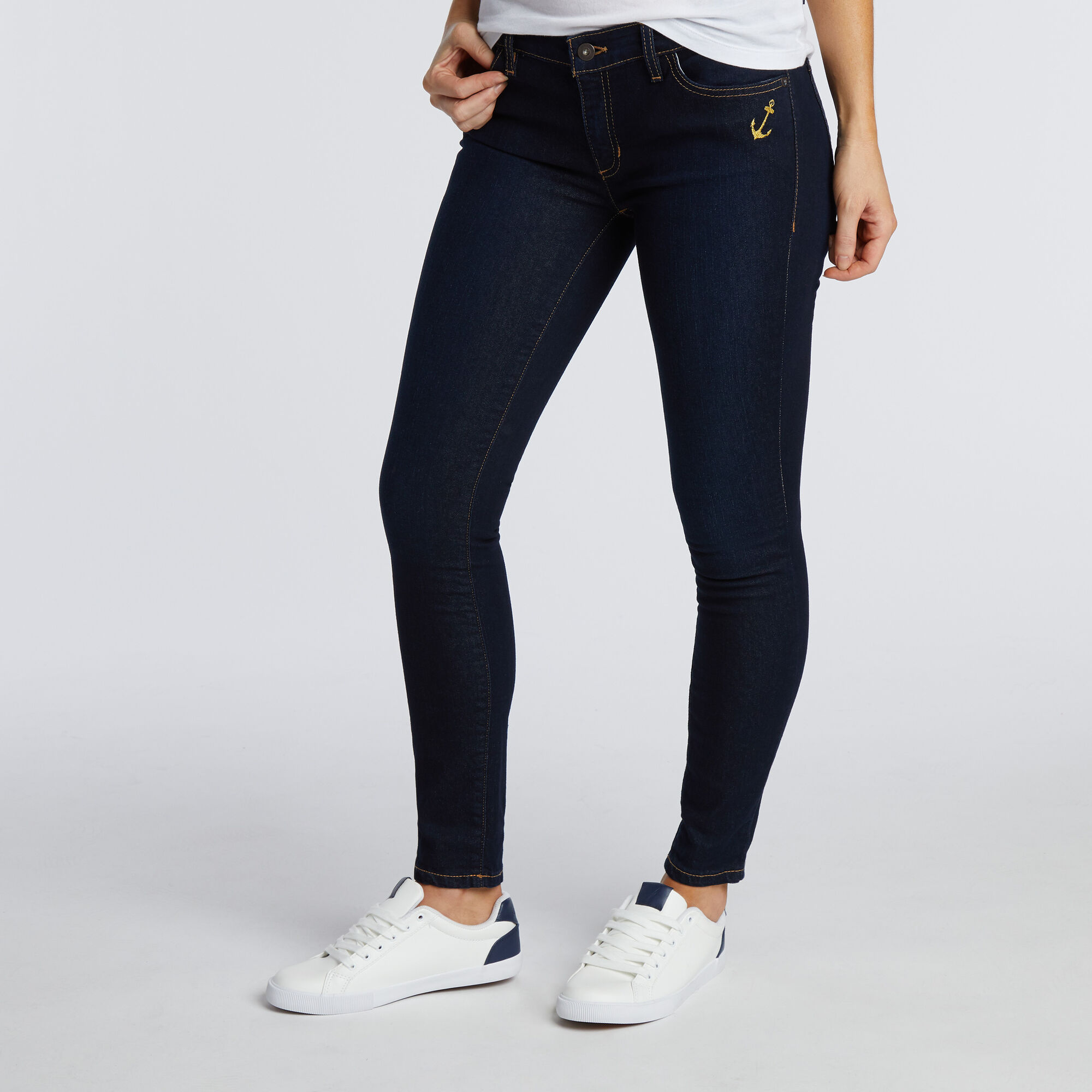 ANCHOR EMBROIDERED SKINNY STRETCH DENIM,Crystal Bay Blue,large