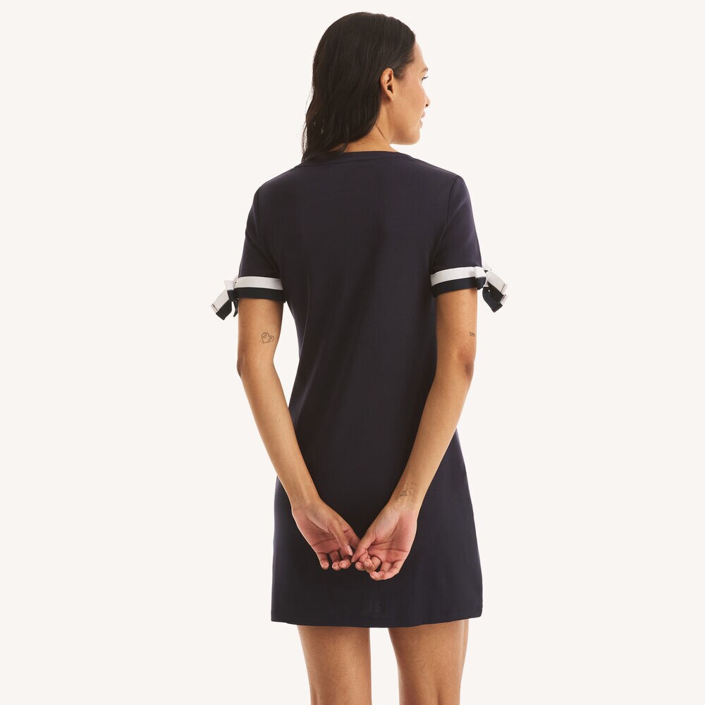 Tie Sleeve Dress,Navy,large