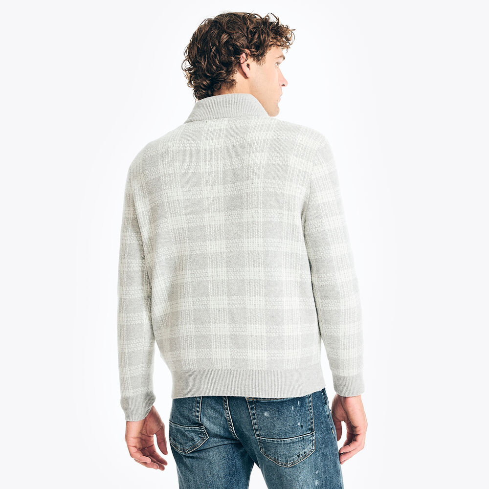 QUARTER-ZIP PLAID SWEATER,Grey Heather,large