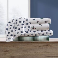 Penguin Toss Print Queen Flannel Sheet Set,Seaweed Heather,large