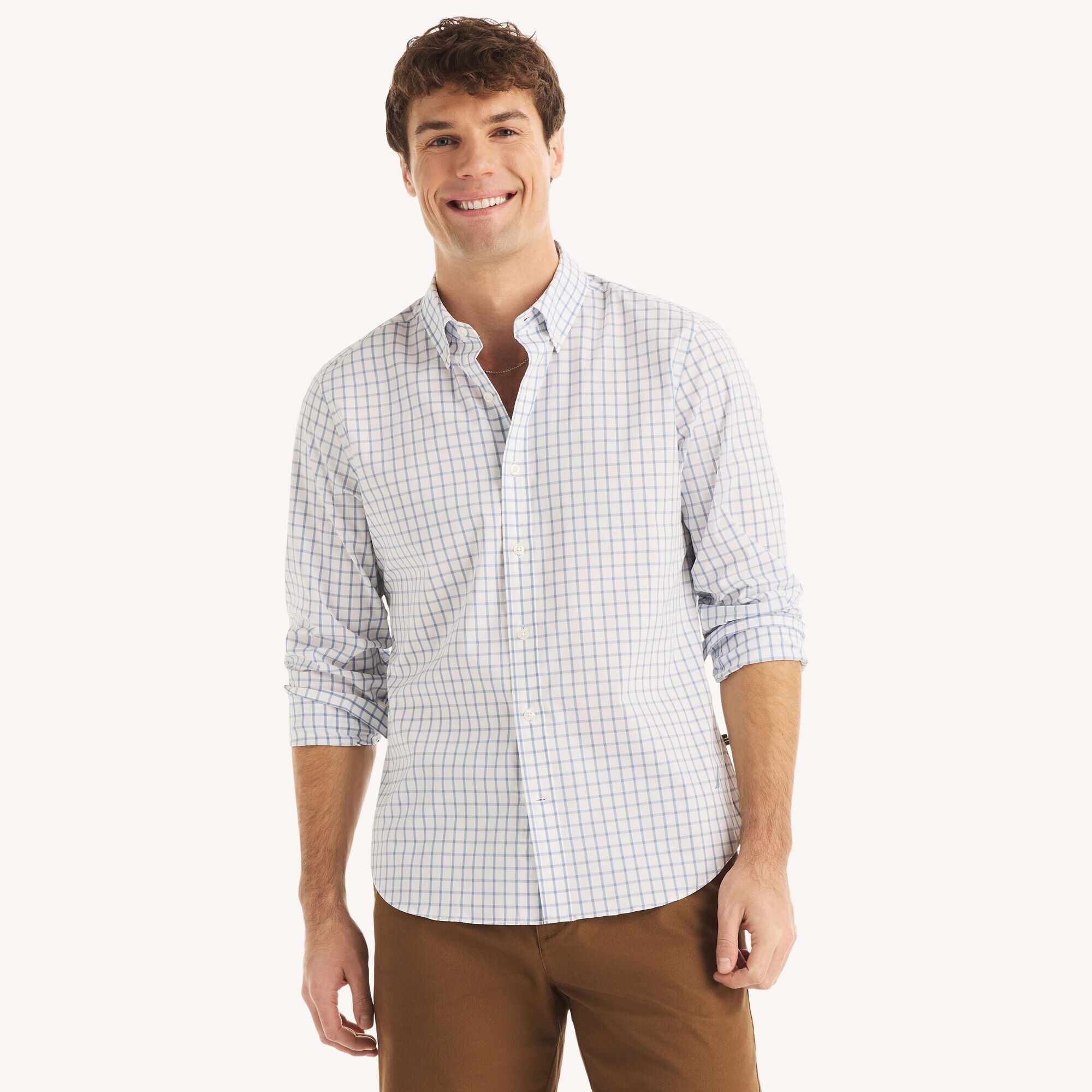 Slim Fit Wrinkle-Resistant Plaid Shirt,Aquasplash,large