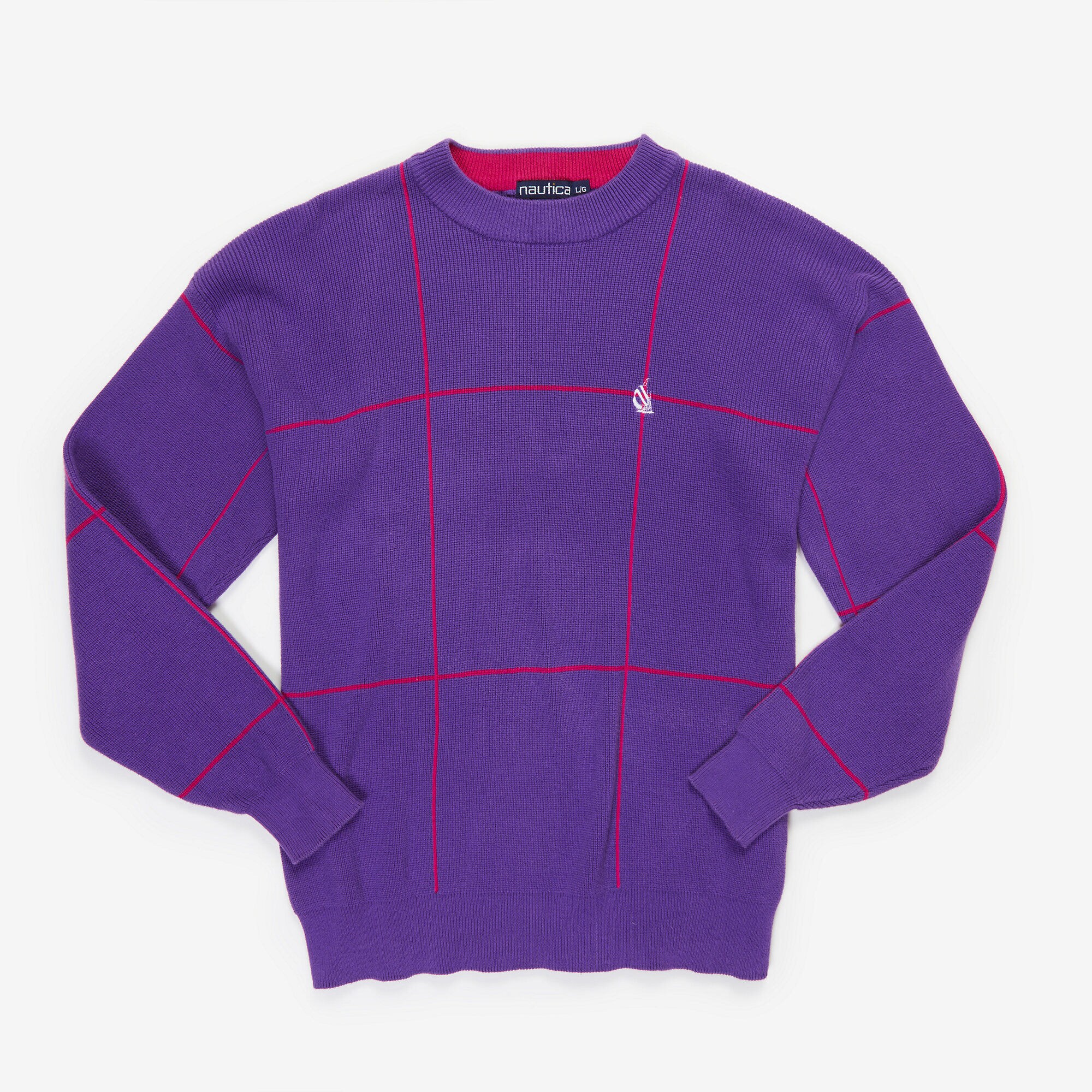 Vintage Nautica Purple Windowpane Sweater,Lavendula Heather,large