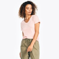 STRIPED V-NECK T-SHIRT,Fancytail Fuschia,large