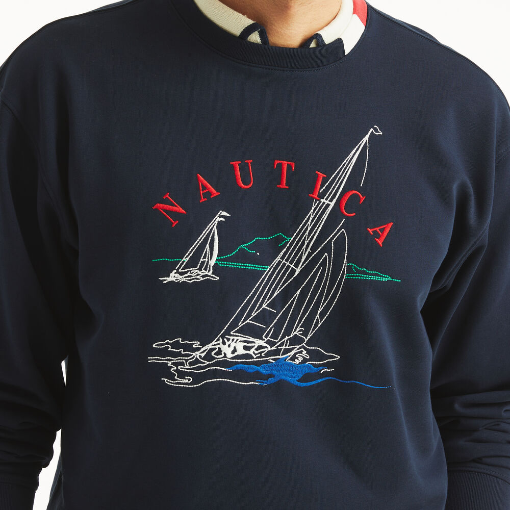 Boat Embroidered Sweatshirt,Stellar Blue Heather,large