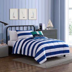 Huck Blue Stripe Twin Comforter & Sham Bonus Set,Classic Blue,large