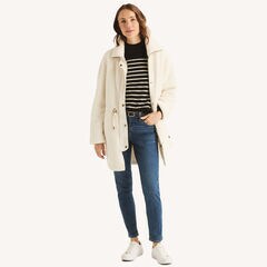 Snap-Front Faux Shearling Jacket,Sail White,large