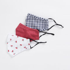 GINGHAM AND SOLID REUSABLE FACE MASK, 3 PACK,Multi,large