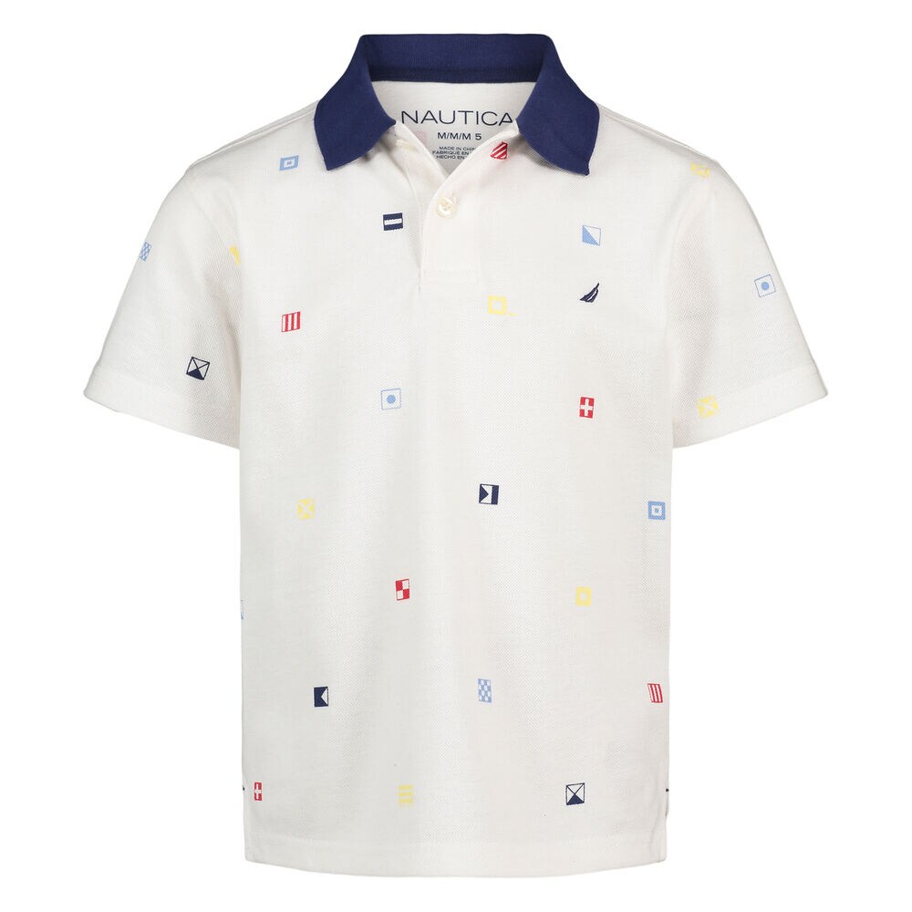 TODDLER BOYS' FLAG PRINT POLO (2T-4T),Antique White Wash,large