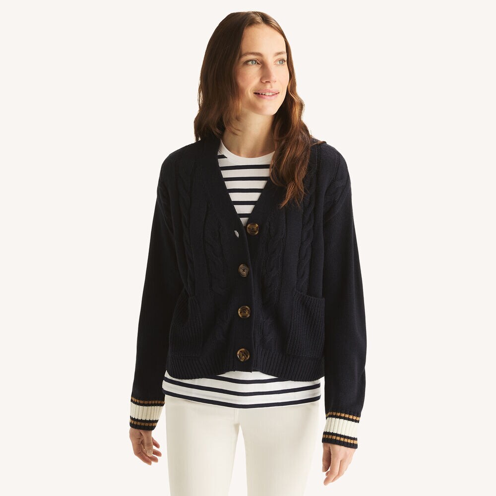 Cable-Knit Cardigan,Navy,large