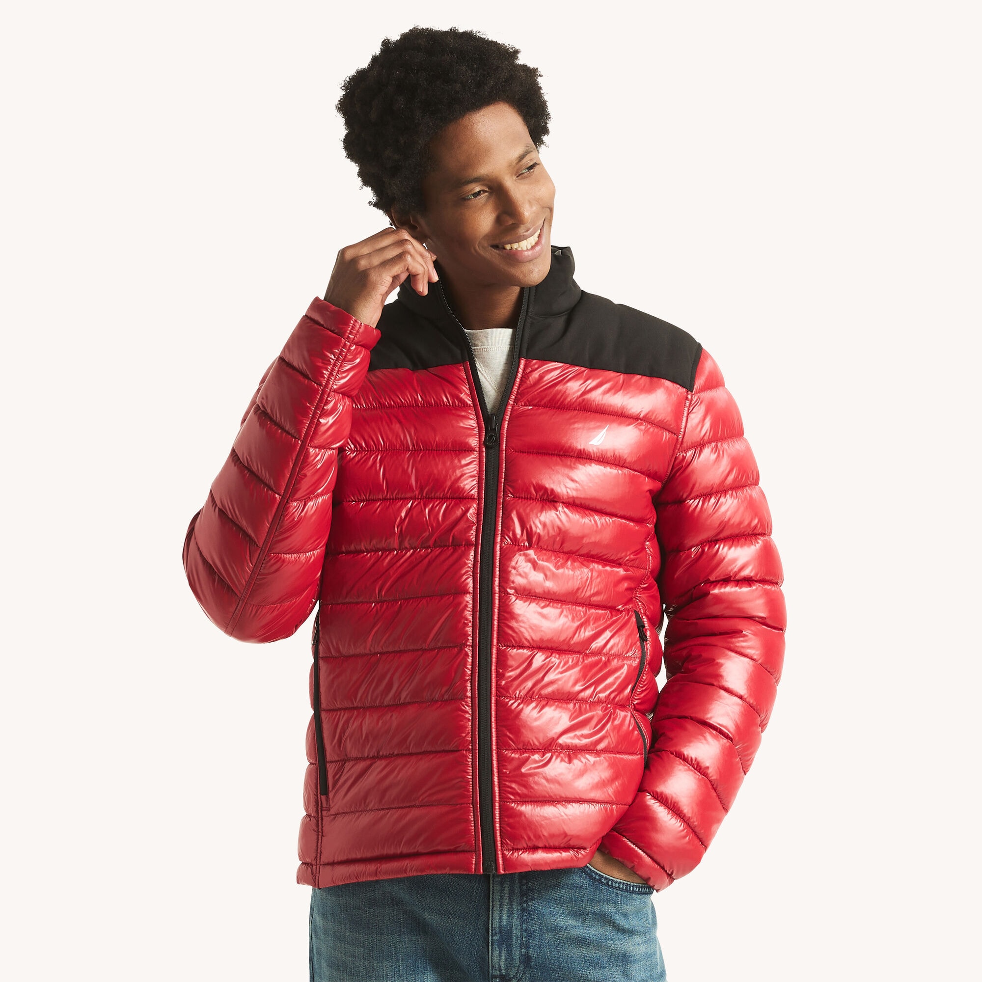 Reversible Mixed Media Quilted Jacket,Nautica Red,large