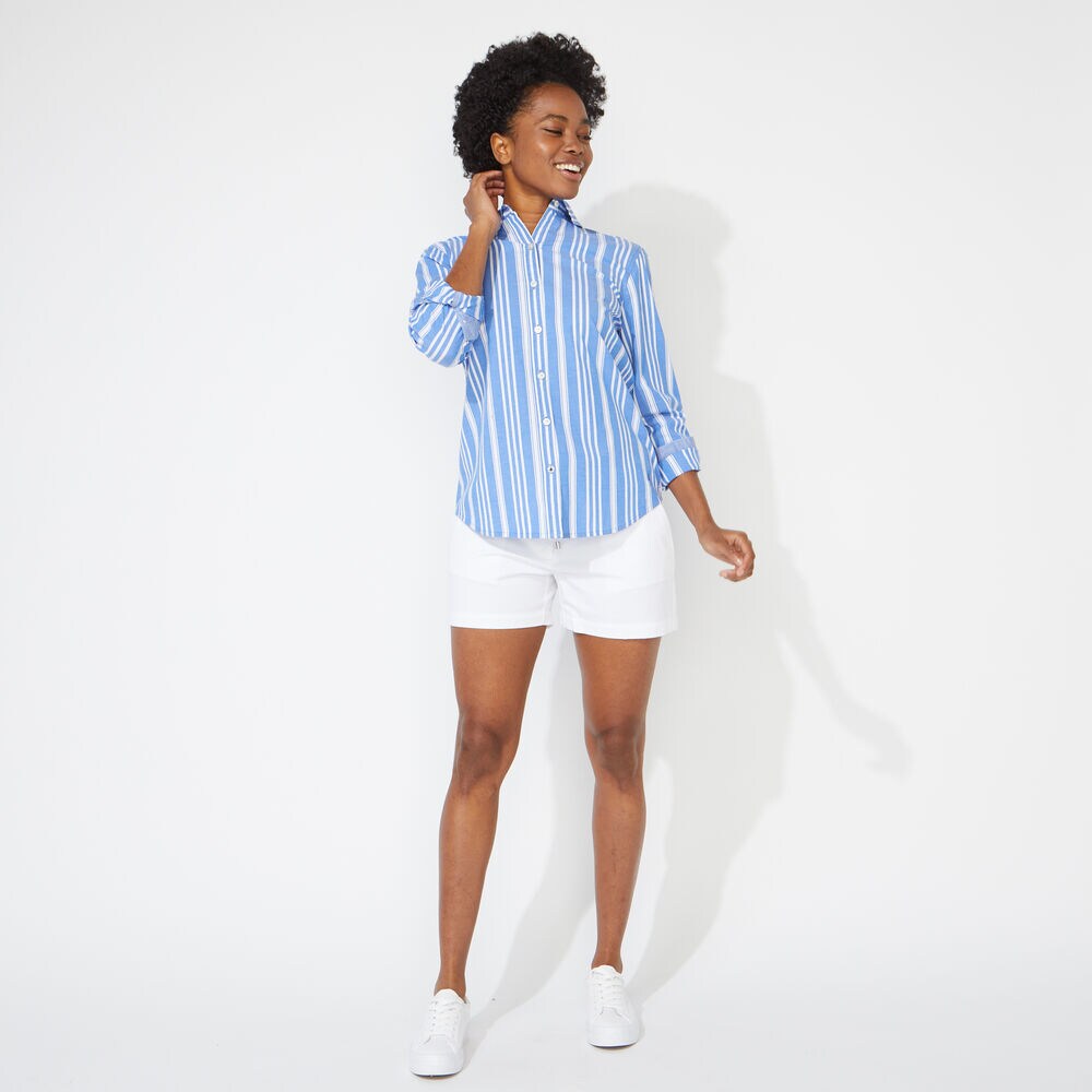 STRIPED WOVEN SHIRT,True Navy,large
