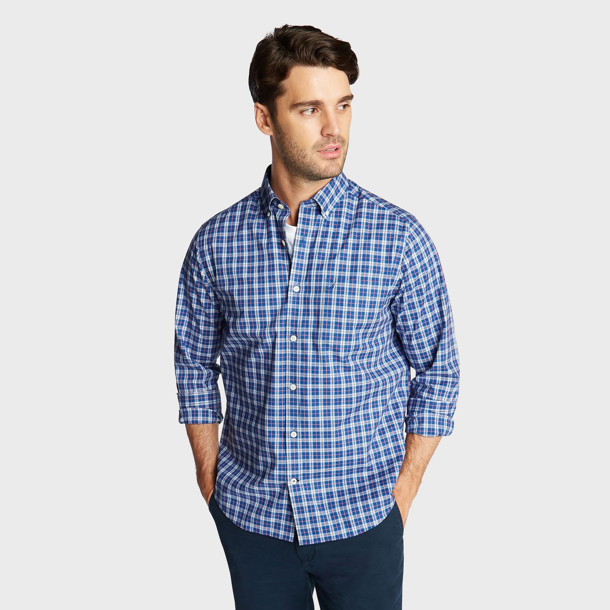 CLASSIC FIT WRINKLE-RESISTANT PLAID SHIRT,Limoges,large