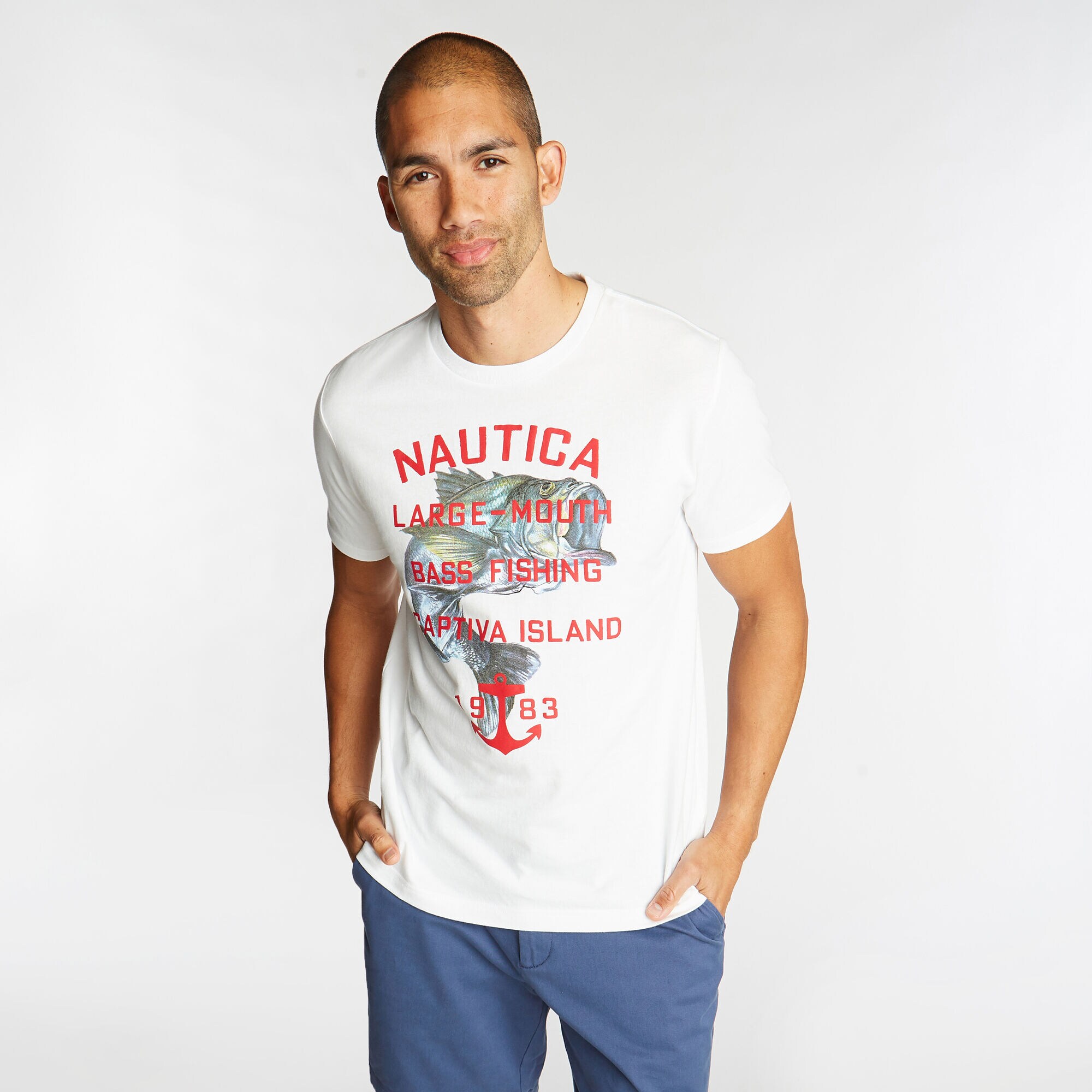 FISH GRAPHIC T-SHIRT,Bright White,large