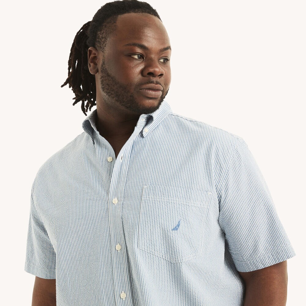 Big & Tall Seersucker Striped Short-Sleeve Shirt,Star Sapphire,large