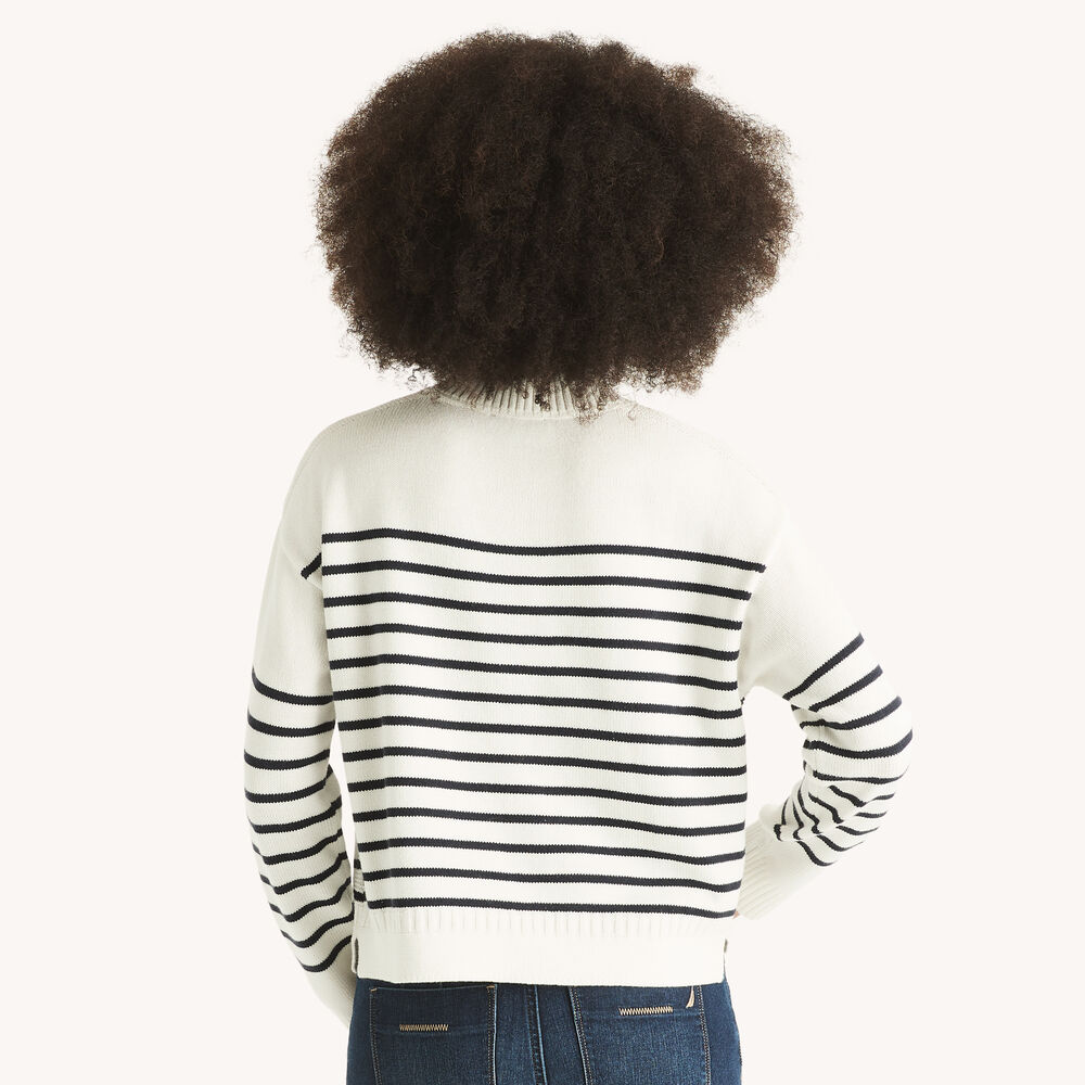 Striped Mock-Neck Sweater,Sail White,large