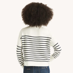 Striped Mock-Neck Sweater,Sail White,large