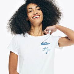 SUSTAINABLY CRAFTED EMBROIDERED WAVE GRAPHIC POCKET T-SHIRT,Bright White,large